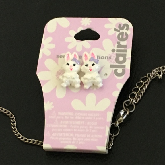 New Claire’s 2pc Easter Bunny Necklace & Earrings Set - Picture 4 of 7